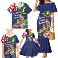 Personalised British Virgin Islands Family Matching Mermaid Dress and Hawaiian Shirt Two Turtle Doves Tropical Flowers
