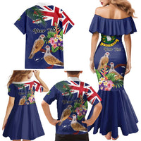 Personalised British Virgin Islands Family Matching Mermaid Dress and Hawaiian Shirt Two Turtle Doves Tropical Flowers