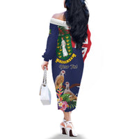 Personalised British Virgin Islands Family Matching Off The Shoulder Long Sleeve Dress and Hawaiian Shirt Two Turtle Doves Tropical Flowers