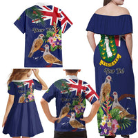 Personalised British Virgin Islands Family Matching Off Shoulder Maxi Dress and Hawaiian Shirt Two Turtle Doves Tropical Flowers