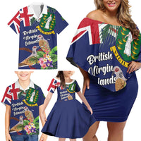 Personalised British Virgin Islands Family Matching Off Shoulder Short Dress and Hawaiian Shirt Two Turtle Doves Tropical Flowers