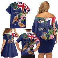 Personalised British Virgin Islands Family Matching Off Shoulder Short Dress and Hawaiian Shirt Two Turtle Doves Tropical Flowers