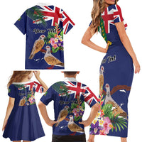 Personalised British Virgin Islands Family Matching Short Sleeve Bodycon Dress and Hawaiian Shirt Two Turtle Doves Tropical Flowers