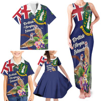 Personalised British Virgin Islands Family Matching Tank Maxi Dress and Hawaiian Shirt Two Turtle Doves Tropical Flowers