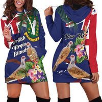 Personalised British Virgin Islands Hoodie Dress Two Turtle Doves Tropical Flowers