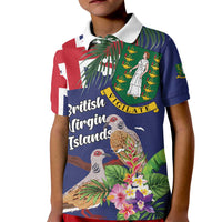 Personalised British Virgin Islands Kid Polo Shirt Two Turtle Doves Tropical Flowers