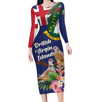Personalised British Virgin Islands Long Sleeve Bodycon Dress Two Turtle Doves Tropical Flowers