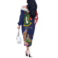 Personalised British Virgin Islands Off The Shoulder Long Sleeve Dress Two Turtle Doves Tropical Flowers