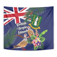 British Virgin Islands Tapestry Two Turtle Doves Tropical Flowers