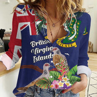 Personalised British Virgin Islands Women Casual Shirt Two Turtle Doves Tropical Flowers