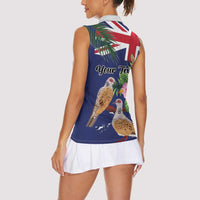 Personalised British Virgin Islands Women Sleeveless Polo Shirt Two Turtle Doves Tropical Flowers