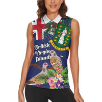 Personalised British Virgin Islands Women Sleeveless Polo Shirt Two Turtle Doves Tropical Flowers