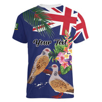 Personalised British Virgin Islands Women V-Neck T-Shirt Two Turtle Doves Tropical Flowers