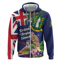 Personalised British Virgin Islands Zip Hoodie Two Turtle Doves Tropical Flowers