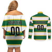 Custom British Virgin Islands Rugby Couples Matching Off Shoulder Short Dress and Long Sleeve Button Shirt Team BVI Go Champions