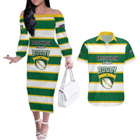 Custom British Virgin Islands Rugby Couples Matching Off The Shoulder Long Sleeve Dress and Hawaiian Shirt Team BVI Go Champions