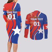 Personalized Chile 2024 Football Couples Matching Long Sleeve Bodycon Dress and Long Sleeve Button Shirt Concurso La Roja - Wonder Print Shop
