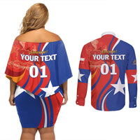 Personalized Chile 2024 Football Couples Matching Off Shoulder Short Dress and Long Sleeve Button Shirt Concurso La Roja - Wonder Print Shop