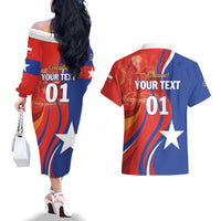 Personalized Chile 2024 Football Couples Matching Off The Shoulder Long Sleeve Dress and Hawaiian Shirt Concurso La Roja - Wonder Print Shop