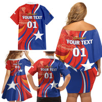 Personalized Chile 2024 Football Family Matching Off Shoulder Short Dress and Hawaiian Shirt Concurso La Roja - Wonder Print Shop