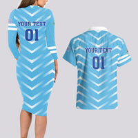 Personalized Uruguay 2024 Football Couples Matching Long Sleeve Bodycon Dress and Hawaiian Shirt Come On La Celeste - Wonder Print Shop