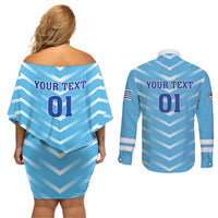 Personalized Uruguay 2024 Football Couples Matching Off Shoulder Short Dress and Long Sleeve Button Shirt Come On La Celeste - Wonder Print Shop