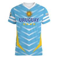 Personalized Uruguay 2024 Football Women V-Neck T-Shirt Come On La Celeste - Wonder Print Shop