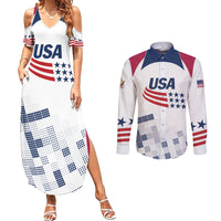 Personalized USA 2024 Soccer Couples Matching Summer Maxi Dress and Long Sleeve Button Shirt The Stars and Stripes Go Champion - Wonder Print Shop
