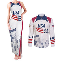 Personalized USA 2024 Soccer Couples Matching Tank Maxi Dress and Long Sleeve Button Shirt The Stars and Stripes Go Champion - Wonder Print Shop