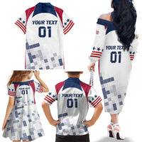 Personalized USA 2024 Soccer Family Matching Off The Shoulder Long Sleeve Dress and Hawaiian Shirt The Stars and Stripes Go Champion - Wonder Print Shop