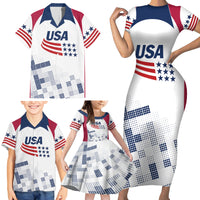 Personalized USA 2024 Soccer Family Matching Short Sleeve Bodycon Dress and Hawaiian Shirt The Stars and Stripes Go Champion - Wonder Print Shop