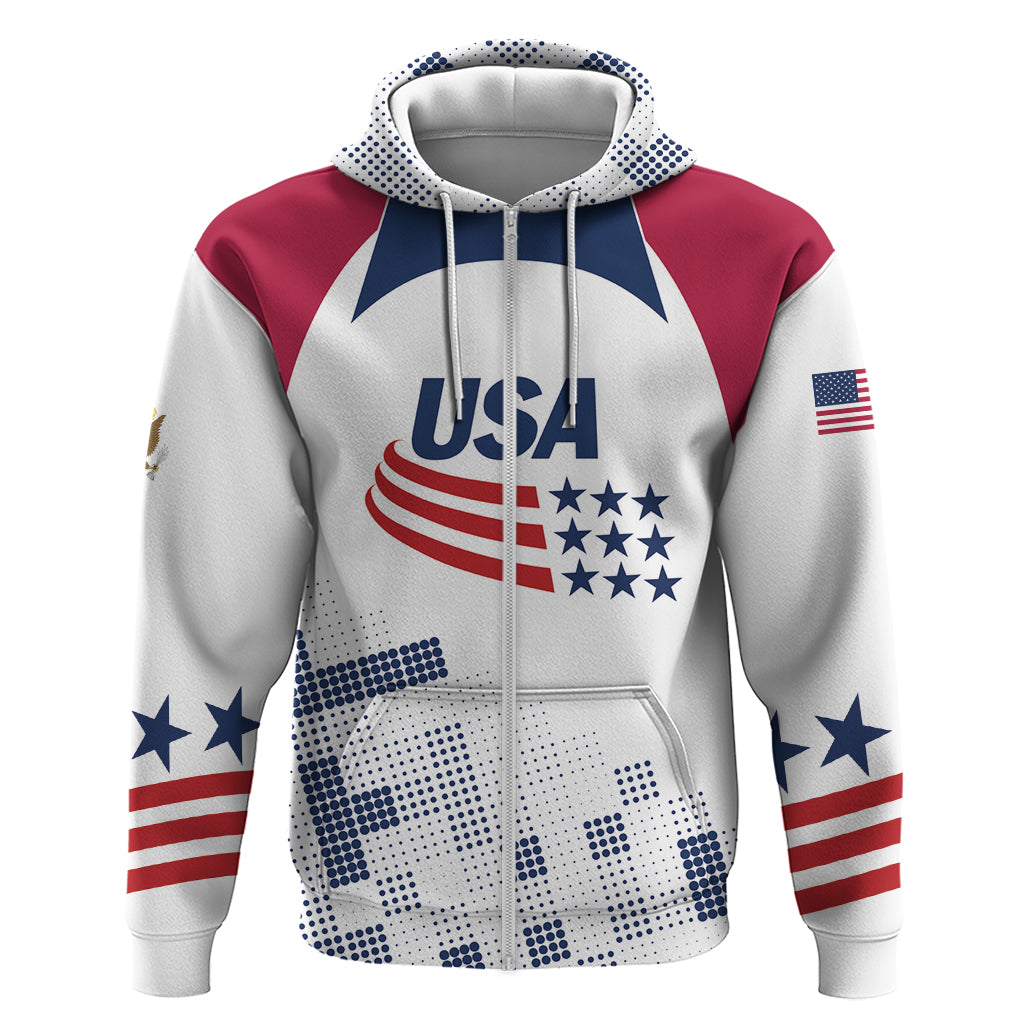 Personalized USA 2024 Soccer Zip Hoodie The Stars and Stripes Go Champion