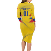 Personalized Colombia 2024 Football Long Sleeve Bodycon Dress Go Los Cafeteros - Wonder Print Shop