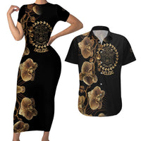 Belize Gold Orchid Couples Matching Short Sleeve Bodycon Dress and Hawaiian Shirt Luxury Stylized