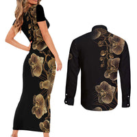 Belize Gold Orchid Couples Matching Short Sleeve Bodycon Dress and Long Sleeve Button Shirt Luxury Stylized