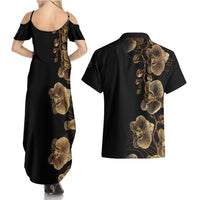 Belize Gold Orchid Couples Matching Summer Maxi Dress and Hawaiian Shirt Luxury Stylized