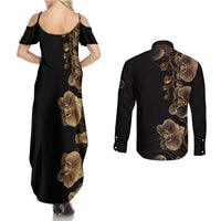 Belize Gold Orchid Couples Matching Summer Maxi Dress and Long Sleeve Button Shirt Luxury Stylized