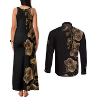 Belize Gold Orchid Couples Matching Tank Maxi Dress and Long Sleeve Button Shirt Luxury Stylized