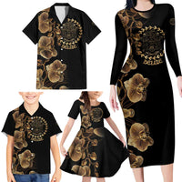 Belize Gold Orchid Family Matching Long Sleeve Bodycon Dress and Hawaiian Shirt Luxury Stylized