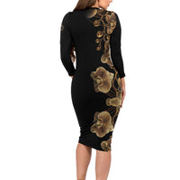 Belize Gold Orchid Family Matching Long Sleeve Bodycon Dress and Hawaiian Shirt Luxury Stylized