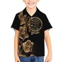 Belize Gold Orchid Family Matching Long Sleeve Bodycon Dress and Hawaiian Shirt Luxury Stylized