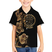 Belize Gold Orchid Family Matching Off The Shoulder Long Sleeve Dress and Hawaiian Shirt Luxury Stylized