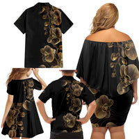 Belize Gold Orchid Family Matching Off Shoulder Short Dress and Hawaiian Shirt Luxury Stylized