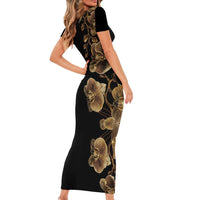 Belize Gold Orchid Family Matching Short Sleeve Bodycon Dress and Hawaiian Shirt Luxury Stylized
