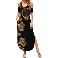 Belize Gold Orchid Family Matching Summer Maxi Dress and Hawaiian Shirt Luxury Stylized