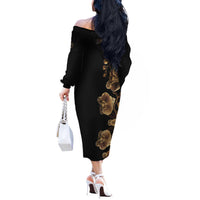 Belize Gold Orchid Off The Shoulder Long Sleeve Dress Luxury Stylized