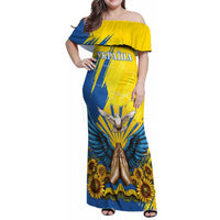 Ukraine Independence Day Family Matching Off Shoulder Maxi Dress and Hawaiian Shirt Ukrainian Dove Sunflower - Wonder Print Shop