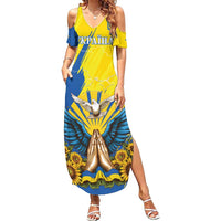 Ukraine Independence Day Family Matching Summer Maxi Dress and Hawaiian Shirt Ukrainian Dove Sunflower - Wonder Print Shop