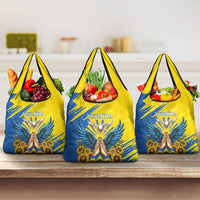 Ukraine Independence Day Grocery Bag Ukrainian Dove Sunflower