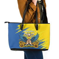 Ukraine Independence Day Leather Tote Bag Ukrainian Dove Sunflower - Wonder Print Shop